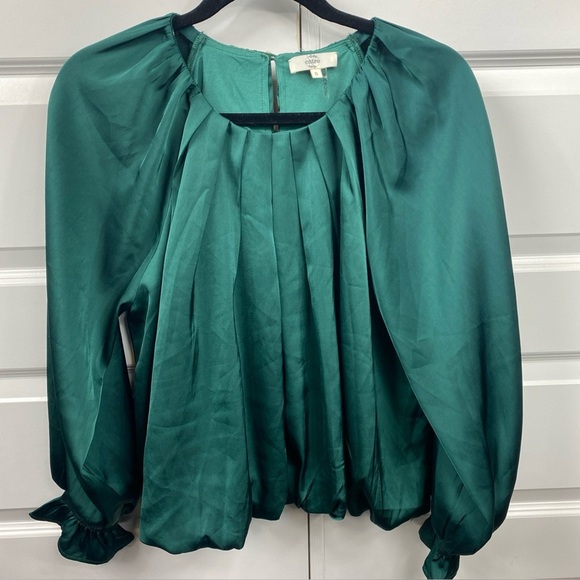 Entro Top balloon sleeve ruffle academia top casual preppy Classy Green Small - Picture 1 of 7